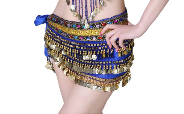 Whitewed Velvet Belly Dancer Hip Scarf with Colorful Jeweled Sequin Trim Coins - Image 13