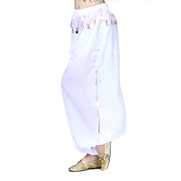 Whitewed Sheer Chiffon Belly Dance Harem Pants Bottoms with Leg Slits Side Tie - Image 2