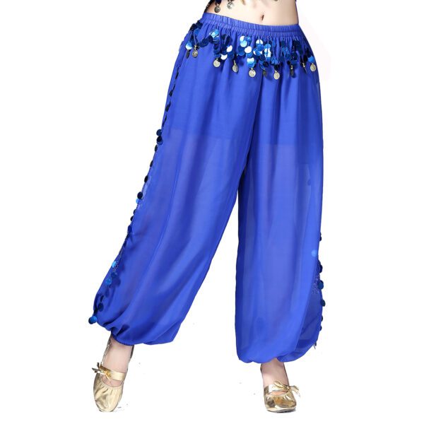 Whitewed Sheer Chiffon Belly Dance Harem Pants Bottoms with Leg Slits Side Tie - Image 6