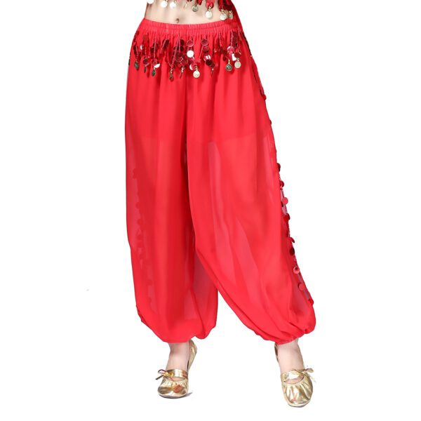 Whitewed Sheer Chiffon Belly Dance Harem Pants Bottoms with Leg Slits Side Tie - Image 7