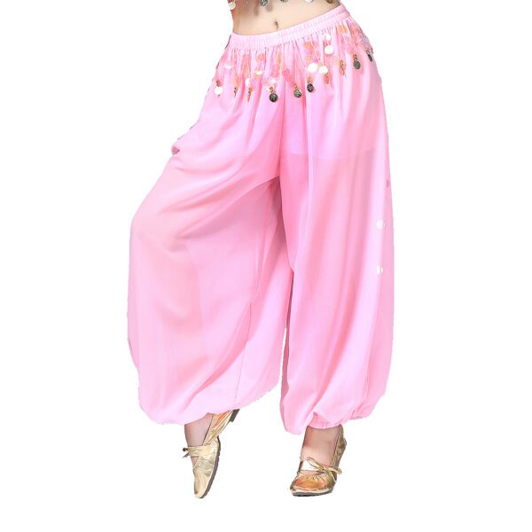 Whitewed Sheer Chiffon Belly Dance Harem Pants Bottoms with Leg Slits Side Tie - Image 8