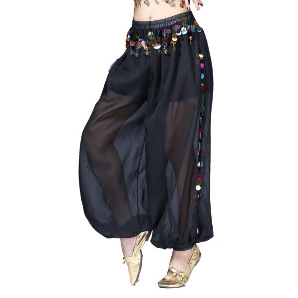 Whitewed Sheer Chiffon Belly Dance Harem Pants Bottoms with Leg Slits Side Tie - Image 9