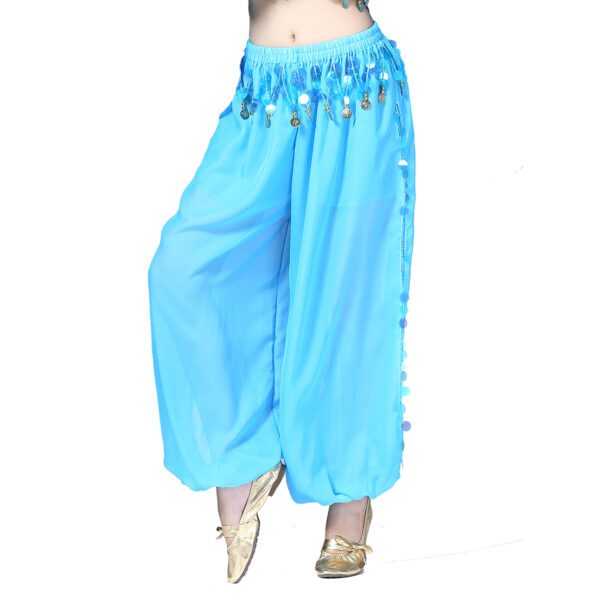 Whitewed Sheer Chiffon Belly Dance Harem Pants Bottoms with Leg Slits Side Tie - Image 10