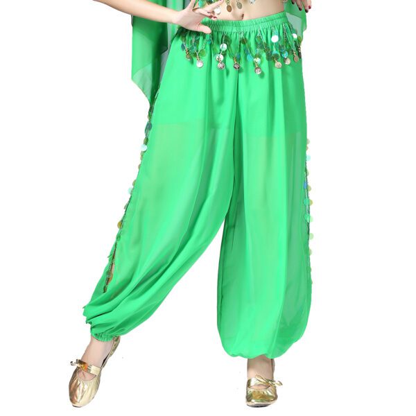 Whitewed Sheer Chiffon Belly Dance Harem Pants Bottoms with Leg Slits Side Tie - Image 12