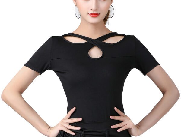 Whitewed Crisscross Latin Ballroom Dance Top T Shirts Reversible Multi Ways To Wear Cutout