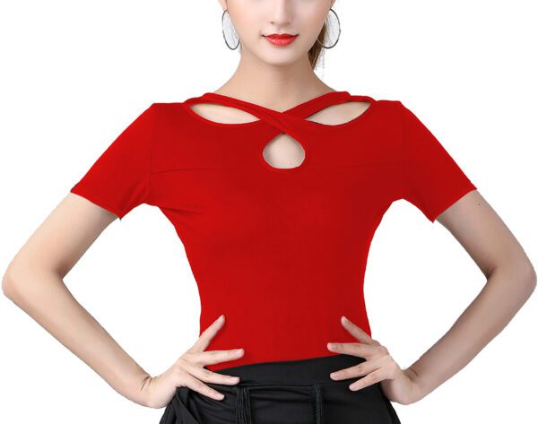 Whitewed Crisscross Latin Ballroom Dance Top T Shirts Reversible Multi Ways To Wear Cutout - Image 2