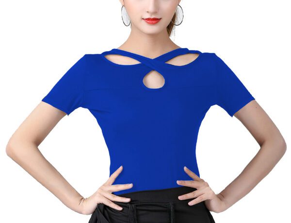 Whitewed Crisscross Latin Ballroom Dance Top T Shirts Reversible Multi Ways To Wear Cutout - Image 3