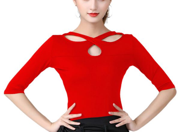 Whitewed Crisscross Latin Ballroom Dance Top T Shirts Reversible Multi Ways To Wear Cutout - Image 8