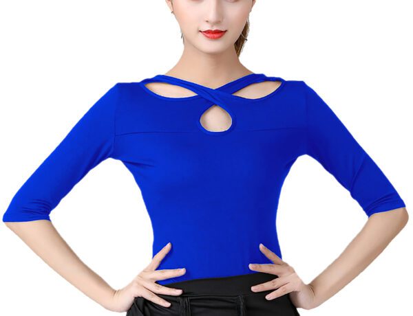 Whitewed Crisscross Latin Ballroom Dance Top T Shirts Reversible Multi Ways To Wear Cutout - Image 9