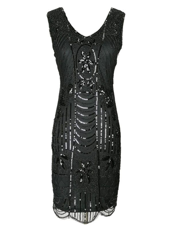 Whitewed V Neck Sleeveless 20S Flapper Dress No Fringe Deco Beaded Party Costumes - Image 7