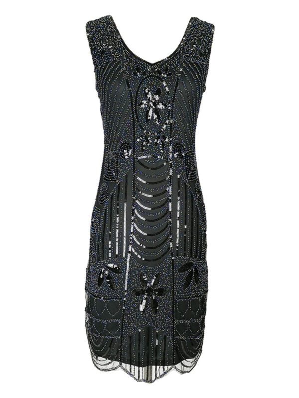 Whitewed V Neck Sleeveless 20S Flapper Dress No Fringe Deco Beaded Party Costumes - Image 9