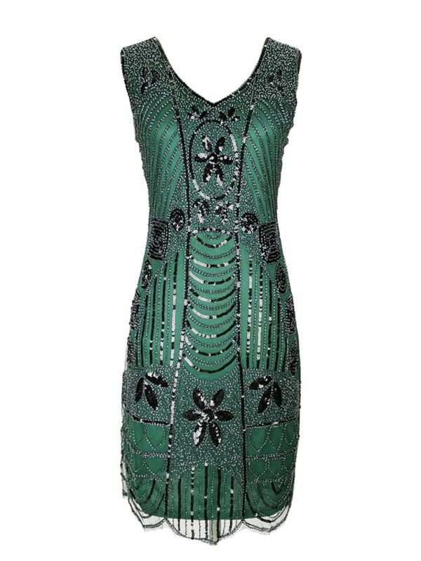 Whitewed V Neck Sleeveless 20S Flapper Dress No Fringe Deco Beaded Party Costumes