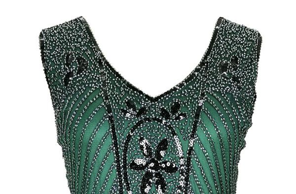 Whitewed V Neck Sleeveless 20S Flapper Dress No Fringe Deco Beaded Party Costumes - Image 2