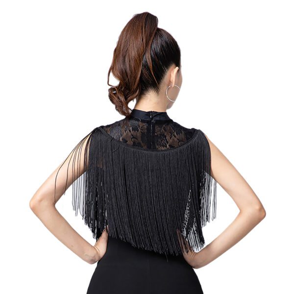 Whitewed Women'S High Collar Tank Lace Yoke Fringe Fitted Latin Dance Bodysuit Leotard Tops With Snap Button Closure - Image 5