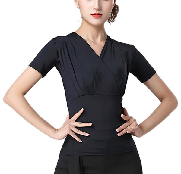 Whitewed Women'S Wrap V Cut Neck Latin Ballroom Dance Tops Ruched Bust Fitted With Sleeve - Image 2