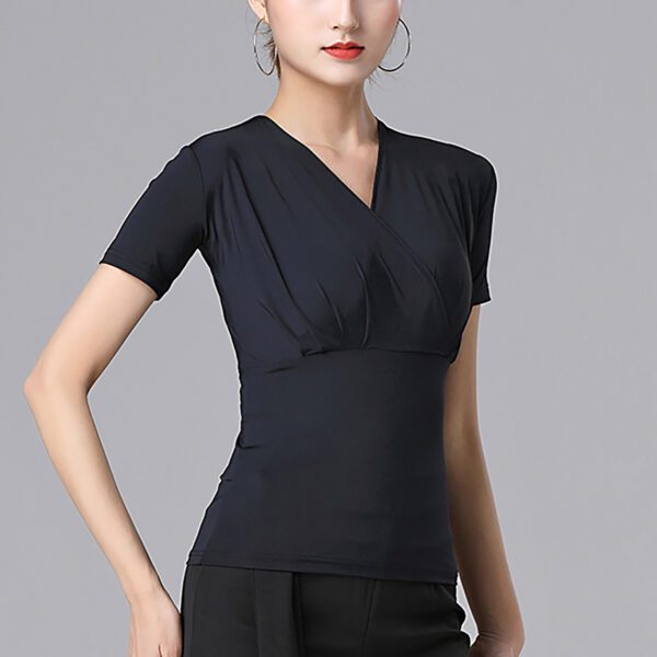 Whitewed Women'S Wrap V Cut Neck Latin Ballroom Dance Tops Ruched Bust Fitted With Sleeve - Image 5