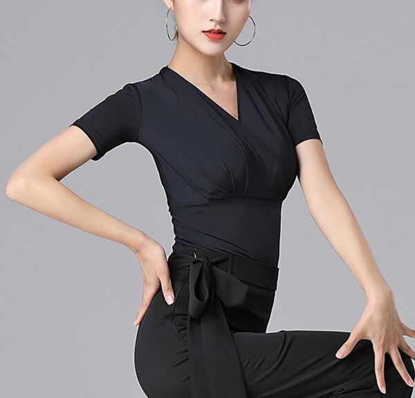 Whitewed Women'S Wrap V Cut Neck Latin Ballroom Dance Tops Ruched Bust Fitted With Sleeve - Image 6