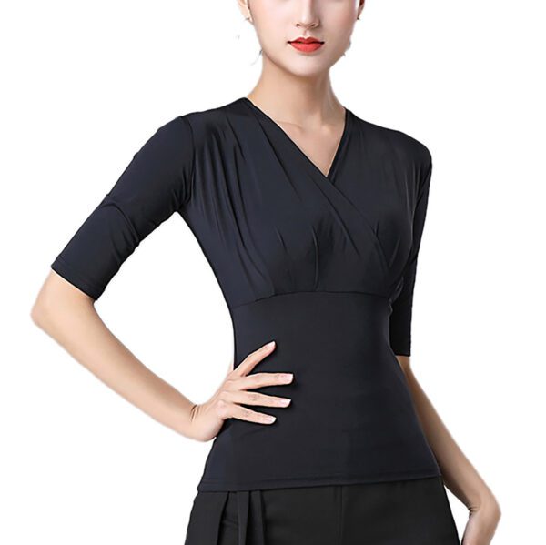 Whitewed Women'S Wrap V Cut Neck Latin Ballroom Dance Tops Ruched Bust Fitted With Sleeve - Image 8