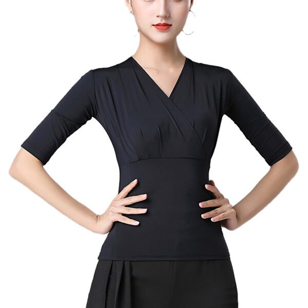 Whitewed Women'S Wrap V Cut Neck Latin Ballroom Dance Tops Ruched Bust Fitted With Sleeve - Image 10