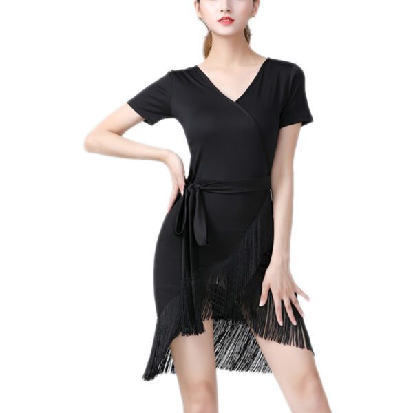 Salsa Ballroom Line Dance Lessons Practice Competition Dresses Attire Costumes V Neck Short Sleeve Fringe