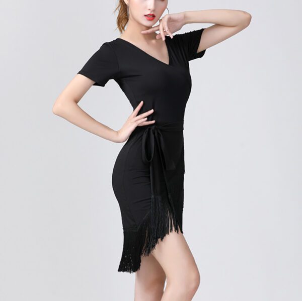 Salsa Ballroom Line Dance Lessons Practice Competition Dresses Attire Costumes V Neck Short Sleeve Fringe - Image 5