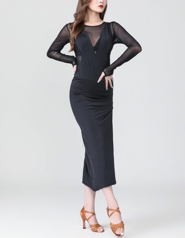 Sheer Mesh Split Long Sleeve Long Latin Dance Practice Performance Dresses - Image 2