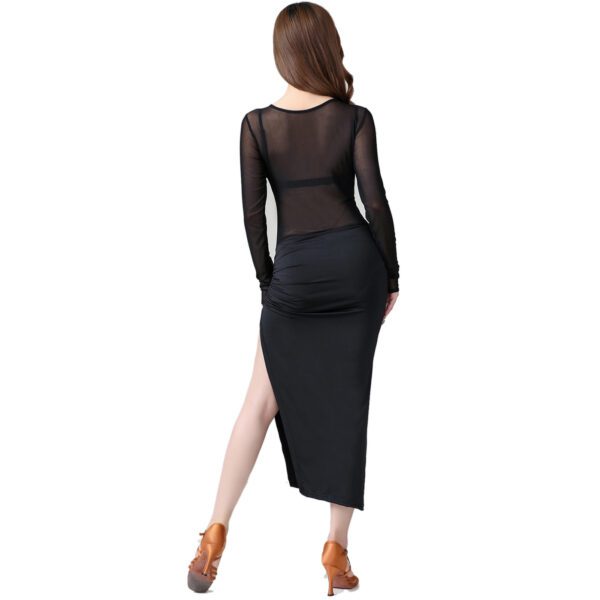 Sheer Mesh Split Long Sleeve Long Latin Dance Practice Performance Dresses - Image 7