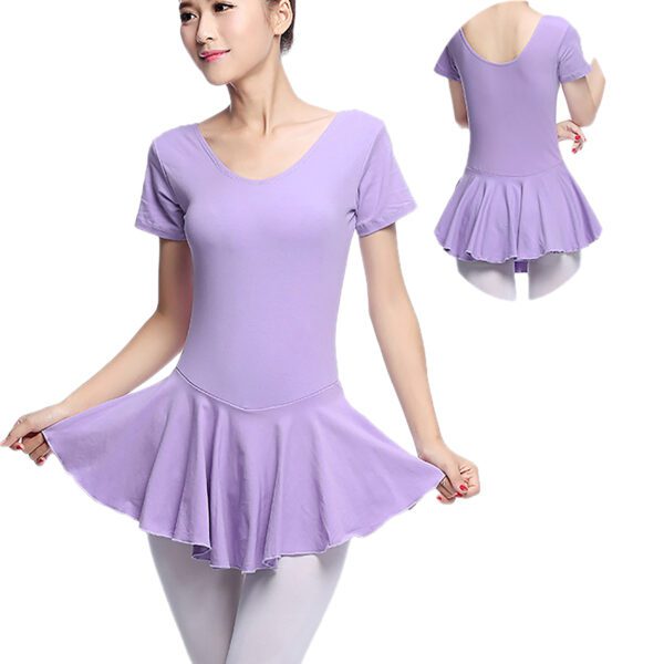 Whitewed Short Sleeve Cotton Ladies Skirted Leotard Dancer Ballet Dance Dresses - Image 3