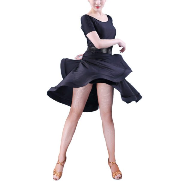 Sleeve Keyhole Back Voluminous Skirt Latin Dance Parctice Performance Dresses Crinoline Trimmed