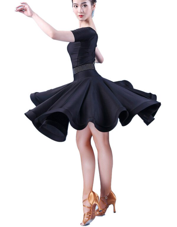 Sleeve Keyhole Back Voluminous Skirt Latin Dance Parctice Performance Dresses Crinoline Trimmed - Image 3