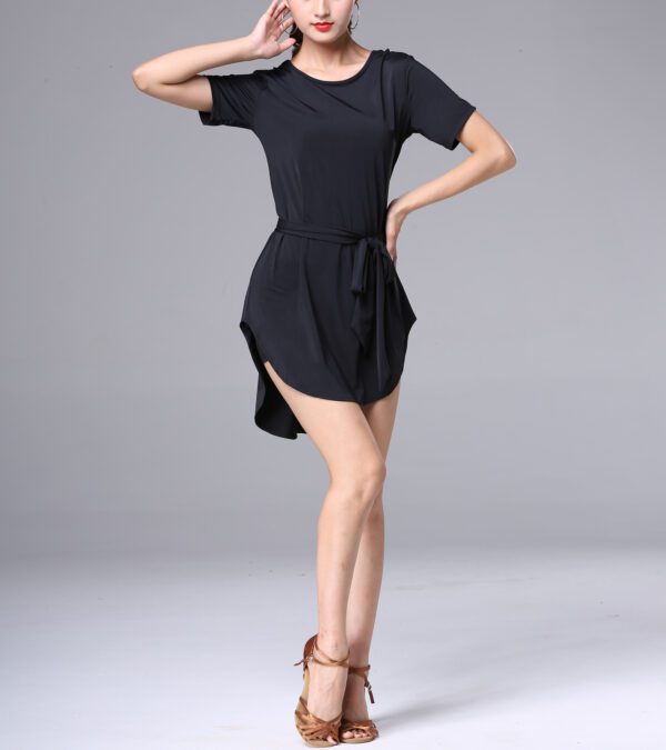 Women's Criss Cross Back Latin Dance Practice Dresses Costumes with Sleeve - Image 4