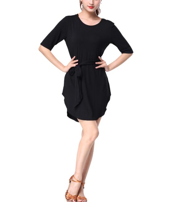 Women's Criss Cross Back Latin Dance Practice Dresses Costumes with Sleeve - Image 8