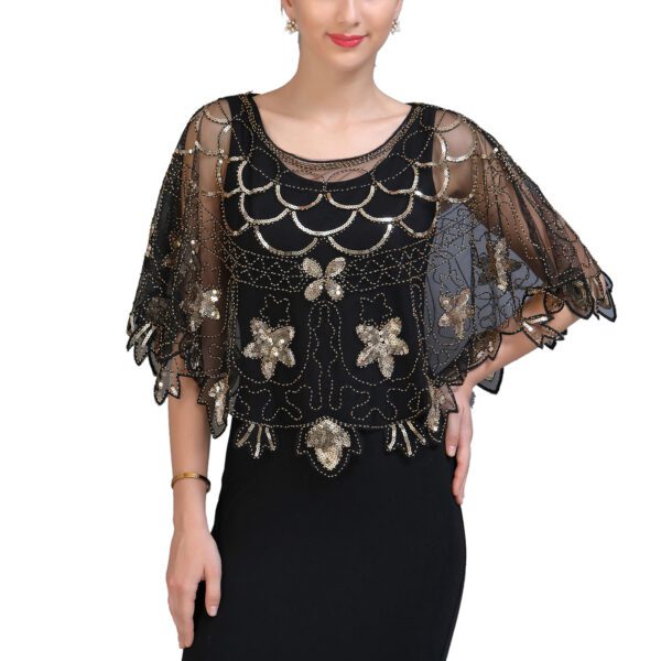 Womens Sequin Mesh Sheer Tops Shrug Bolero Shawl Coverup Cape Poncho