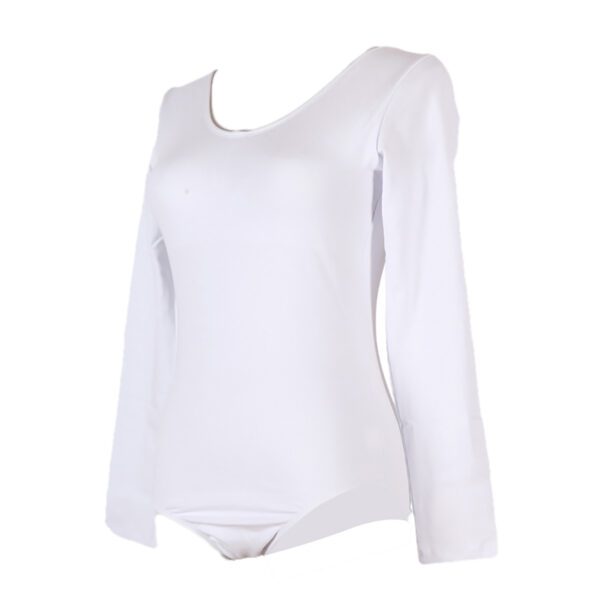 Whitewed Adult Women's Long Sleeve Cotton Gathered Front Cotton Dance Bodysuit Leotard - Image 3