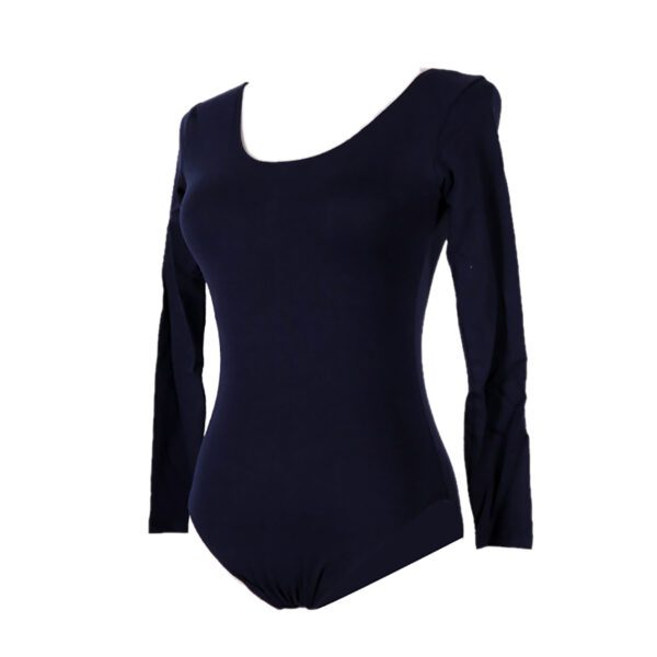 Whitewed Adult Women's Long Sleeve Cotton Gathered Front Cotton Dance Bodysuit Leotard - Image 5