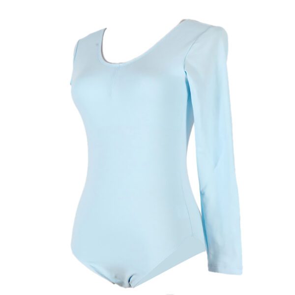 Whitewed Adult Women's Long Sleeve Cotton Gathered Front Cotton Dance Bodysuit Leotard - Image 9