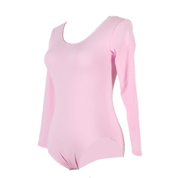 Whitewed Adult Women's Long Sleeve Cotton Gathered Front Cotton Dance Bodysuit Leotard - Image 11