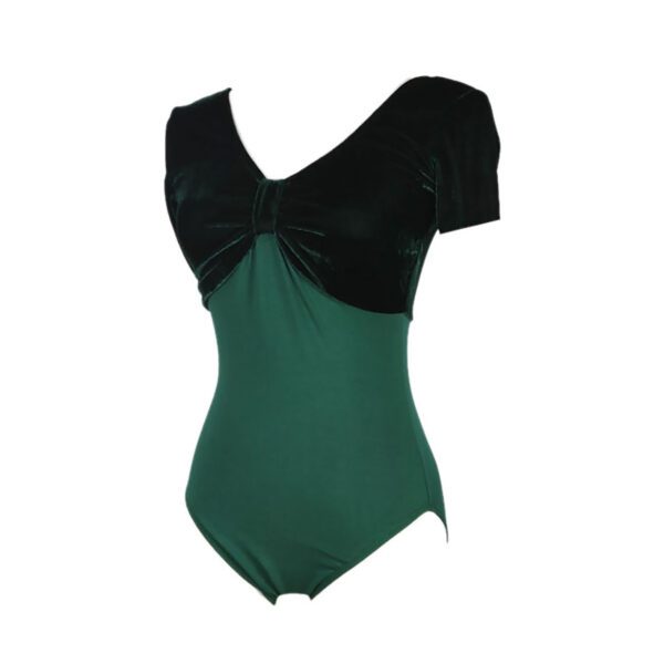 Whitewed Women's Velvet Short Sleeve Leotard Bodysuit with A Gathered Bow Design Front