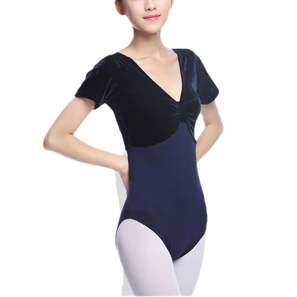 Whitewed Women's Velvet Short Sleeve Leotard Bodysuit with A Gathered Bow Design Front - Image 4