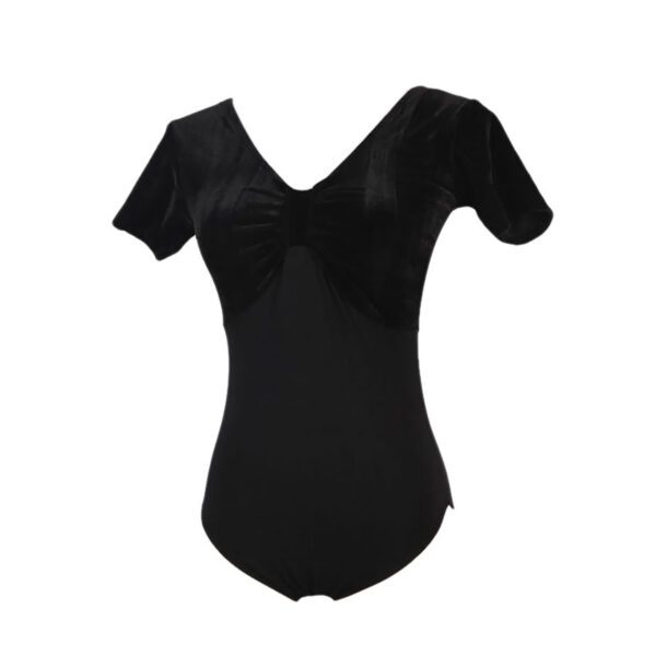 Whitewed Women's Velvet Short Sleeve Leotard Bodysuit with A Gathered Bow Design Front - Image 7