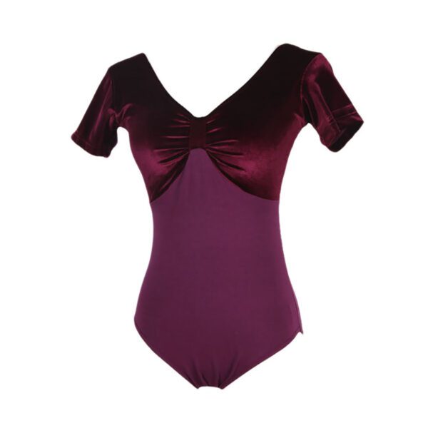 Whitewed Women's Velvet Short Sleeve Leotard Bodysuit with A Gathered Bow Design Front - Image 8