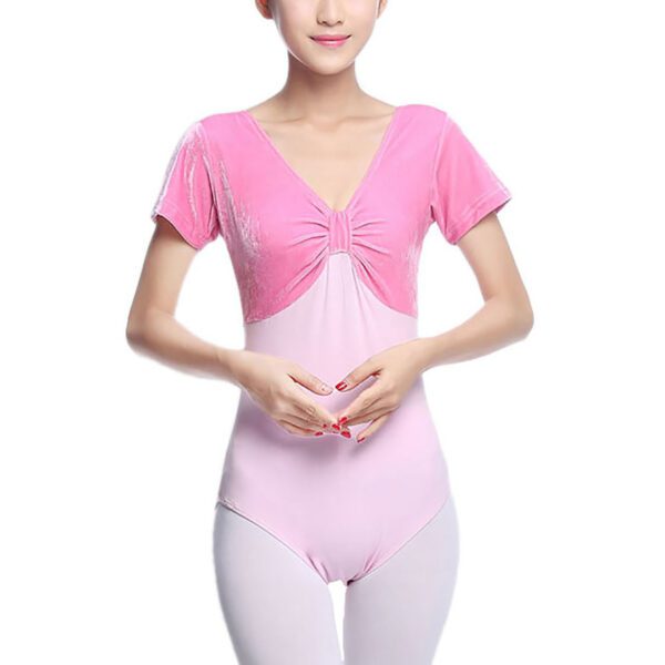 Whitewed Women's Velvet Short Sleeve Leotard Bodysuit with A Gathered Bow Design Front - Image 14