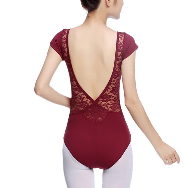 Whitewed Womens Lace Splice Low Wrap Back Bodysuit Leotard Cap Sleeve - Image 6