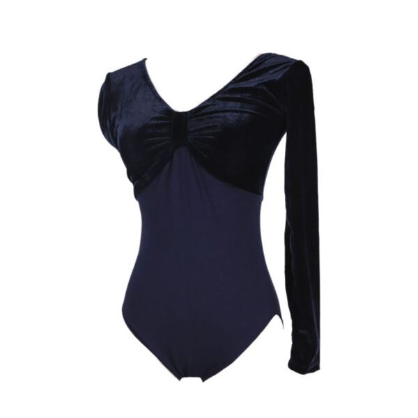 Whitewed Long Sleeve Velvet Leotards Gymnastics with A Gathered Bow Design Front - Image 2