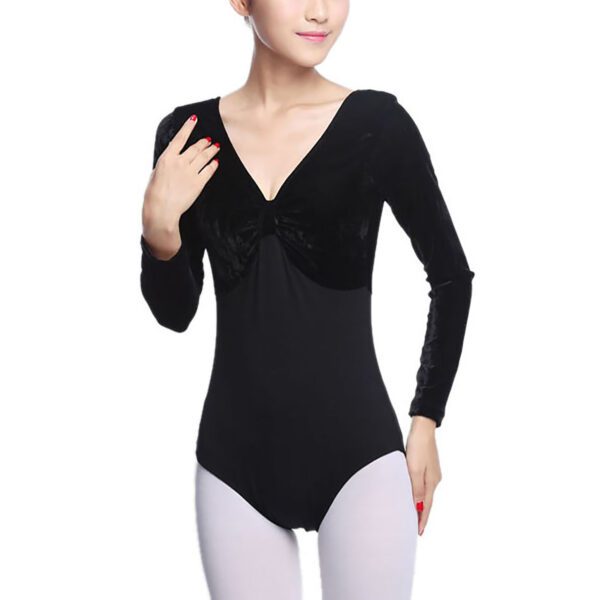 Whitewed Long Sleeve Velvet Leotards Gymnastics with A Gathered Bow Design Front - Image 3