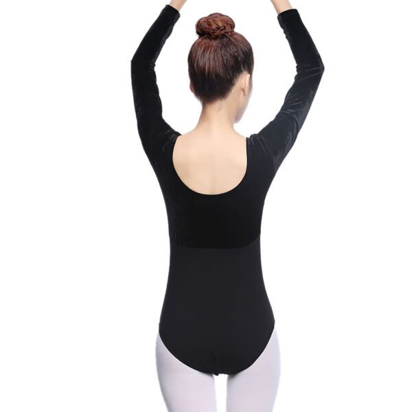 Whitewed Long Sleeve Velvet Leotards Gymnastics with A Gathered Bow Design Front - Image 4