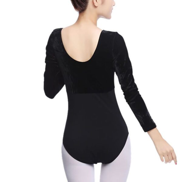 Whitewed Long Sleeve Velvet Leotards Gymnastics with A Gathered Bow Design Front - Image 5