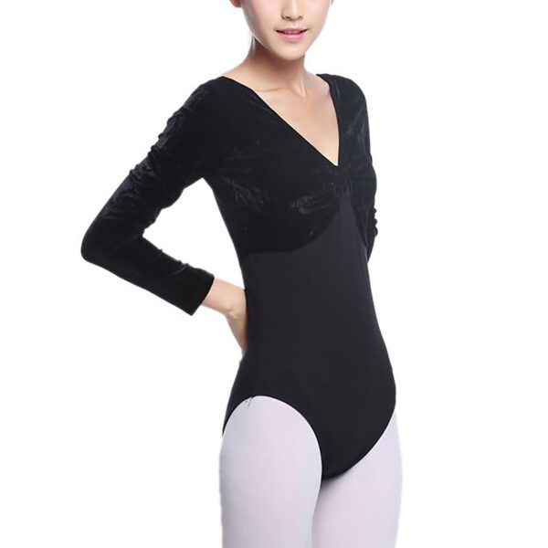 Whitewed Long Sleeve Velvet Leotards Gymnastics with A Gathered Bow Design Front - Image 6