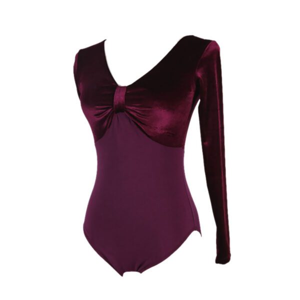 Whitewed Long Sleeve Velvet Leotards Gymnastics with A Gathered Bow Design Front - Image 8