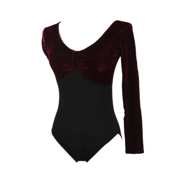 Whitewed Long Sleeve Velvet Leotards Gymnastics with A Gathered Bow Design Front - Image 9